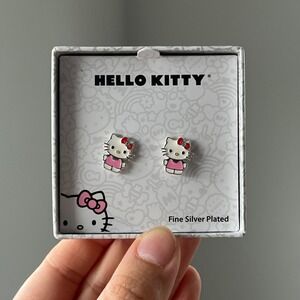 NWB Hello Kitty Pink Fine Silver-Plated Stud Earrings Soft-Girl Kawaii Playful